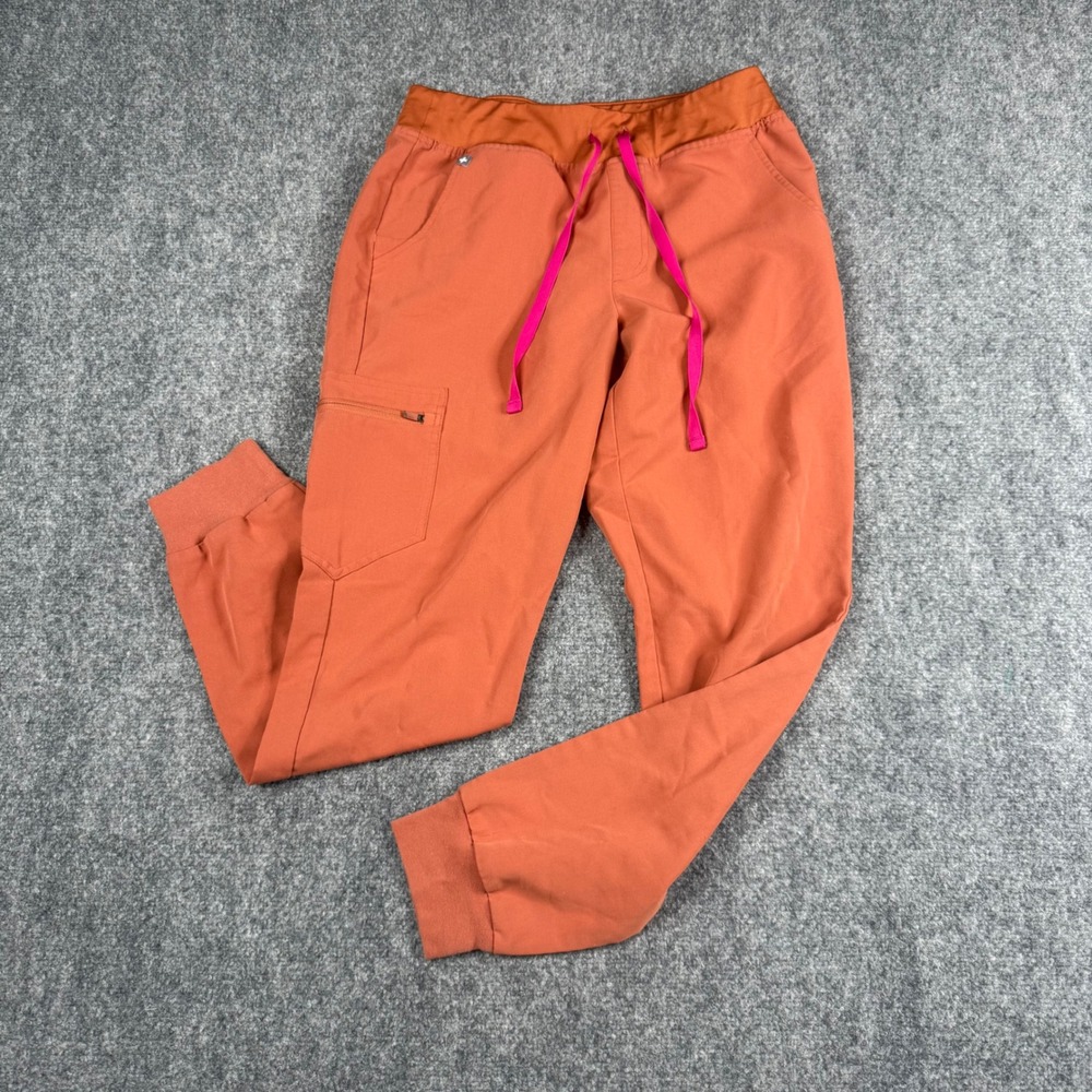 FIGS Zamora Jogger Scrub Pants Womens Small Orange 6-Pocket Technical